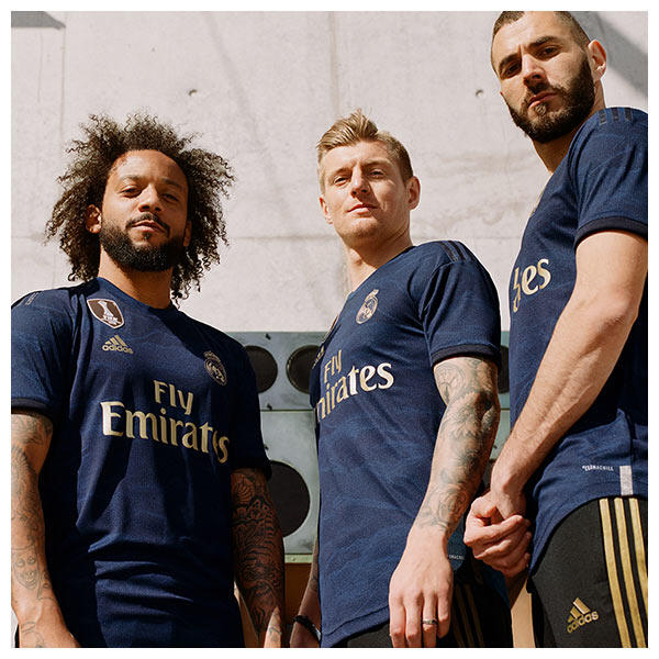 Karim Benzema, Toni Kroos and Marcelo wear the 2019-20 Real Madrid Away Kit